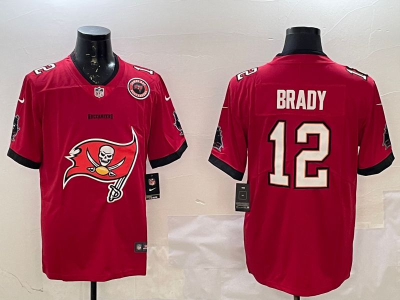 Men Tampa Bay Buccaneers #12 Brady Red Nike Team Logo 2025 NFL Jersey style 2